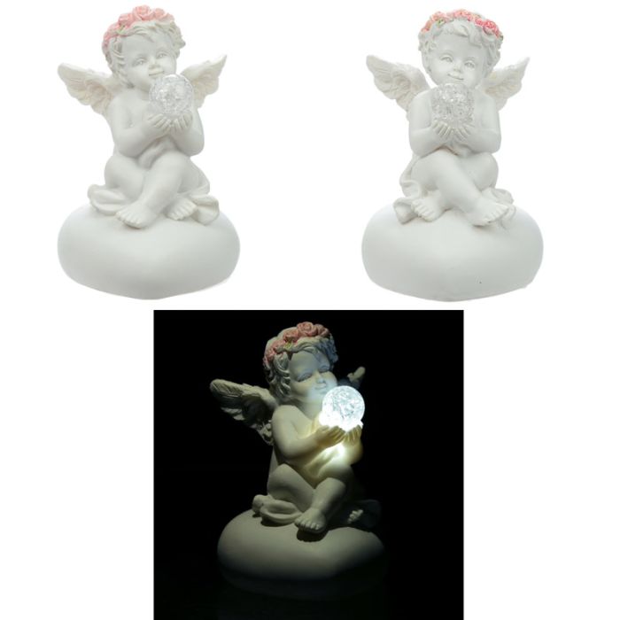 Rosebud LED Crystal Ball Cherub