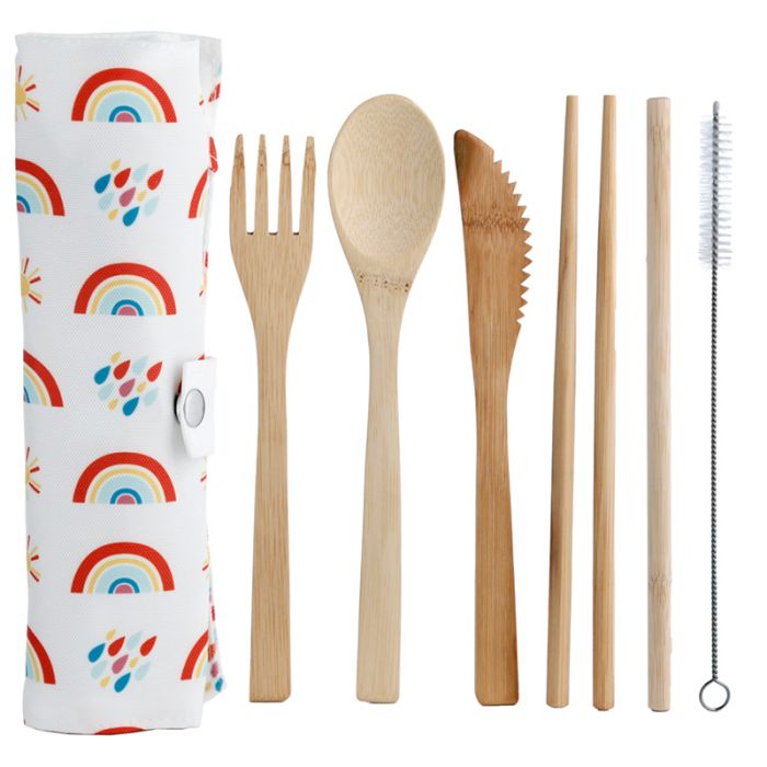 Somewhere Rainbow 100% Natural Bamboo Cutlery 6 Piece Set 