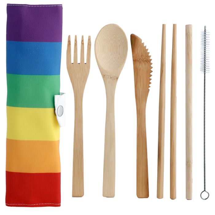 Somewhere Rainbow Stripes 100% Natural Bamboo Cutlery 6 Piece Set