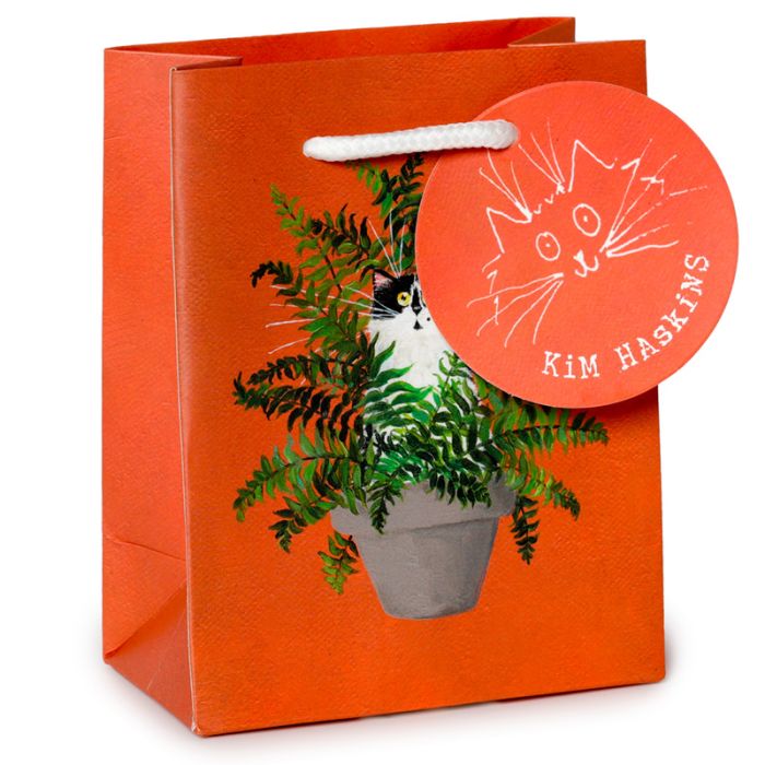 Kim Haskins Floral Cat in Fern Red Gift Bag Small