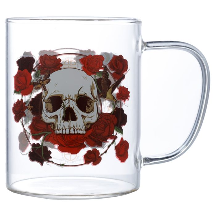 Skulls and Roses Glass Mug