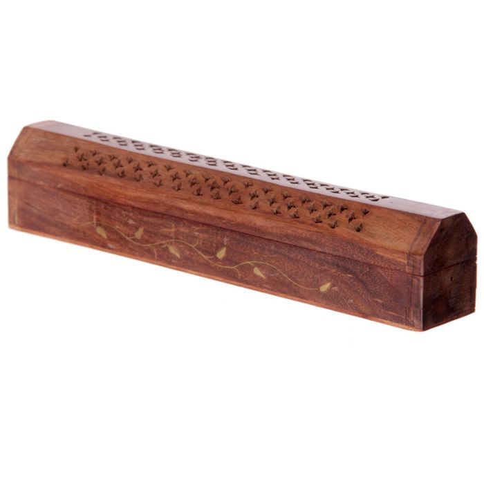Sheesham Wood Ashcatcher Incense Burner Box Vine Design