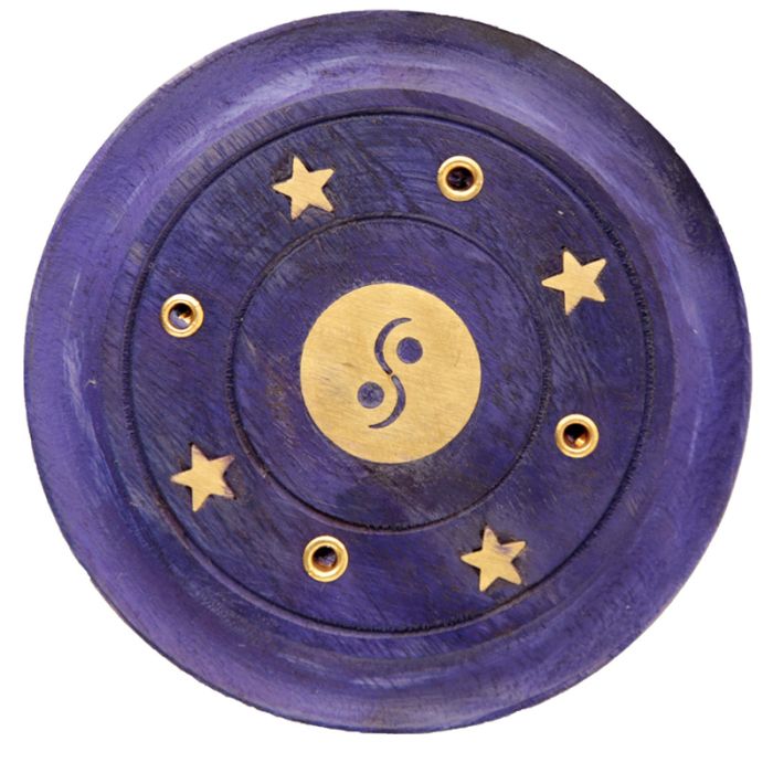 Mango Wood Yin Yang Round Purple Ashcatcher Incense Burner