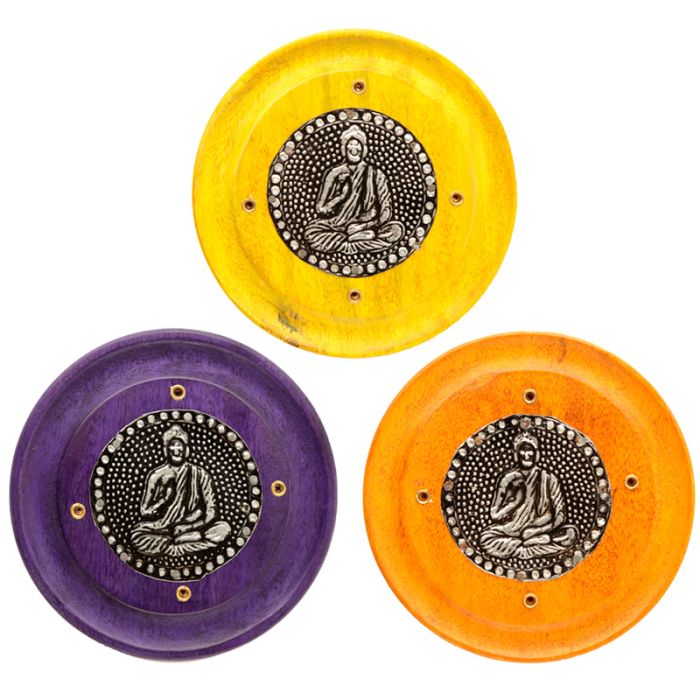 Mango Wood Round Buddha Ashcatcher Incense Burner