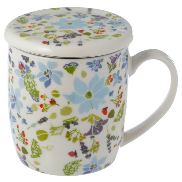 Julie Dodsworth Blue Lavender Garden Porcelain Infuser Mug Set with Lid