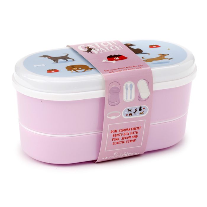 Catch Patch Dog Stacked Bento Box Lunch Box with Cutlery