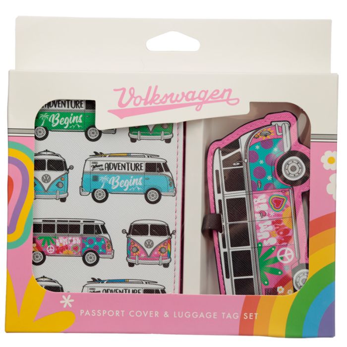 Volkswagen VW T1 Camper Bus Summer Surf Passport Holder & Luggage Tag Set
