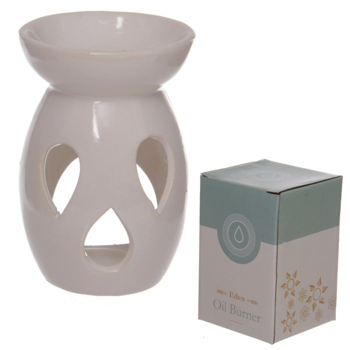Eden White Simple Tear Drop Cut-Out Ceramic Oil & Wax Burner