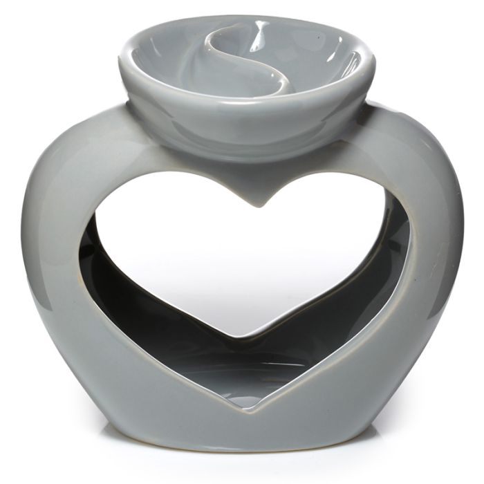 Eden Grey Ceramic Heart Shaped Double Dish Oil & Wax Burner