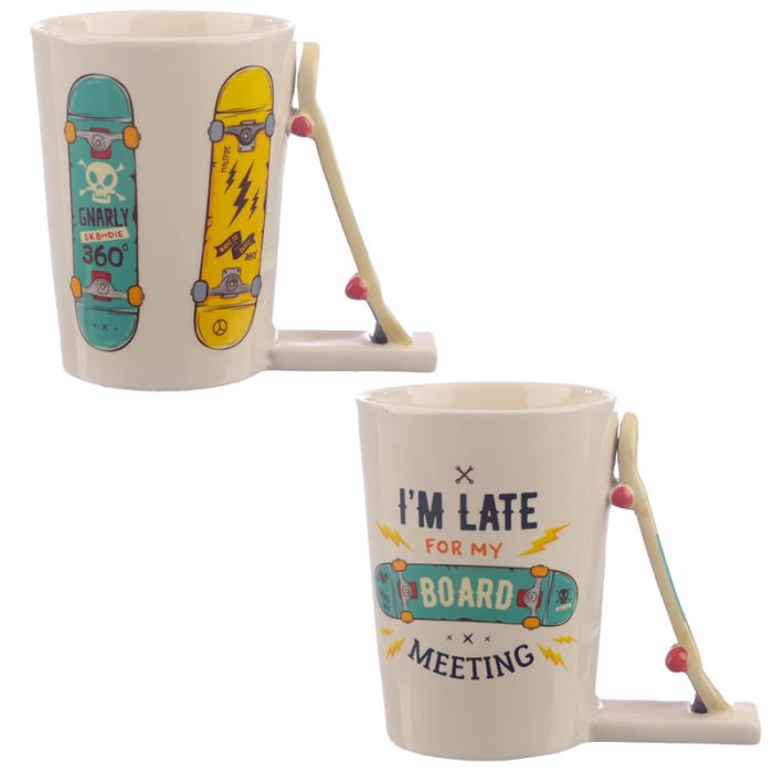 Skateboard Slogan Ceramic Shaped Handle Mug