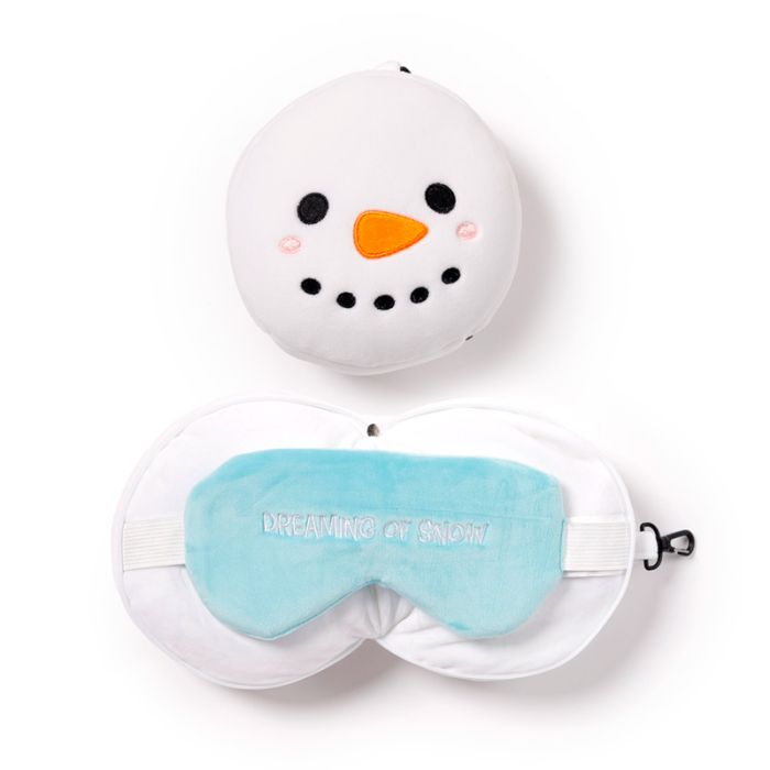 Relaxeazzz Christmas Snowman Plush Travel Pillow & Eye Mask