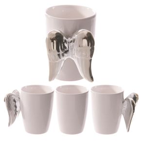 Silver Angel Wings Ceramic Shaped Handle Mug Silver Angel Wings Ceramic Shaped Handle Mug