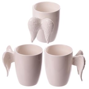 White Angel Wings Ceramic Shaped Handle Mug White Angel Wings Ceramic Shaped Handle Mug