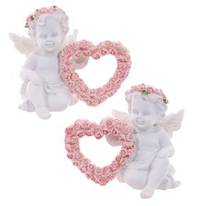 Cherub with Pink Rose Heart Cherub with Pink Rose Heart