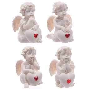 White Cherub Sitting with Red Heart Gem White Cherub Sitting with Red Heart Gem