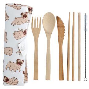 Mopps Pug 100% Natural Bamboo Cutlery 6 Piece Set Mopps Pug 100% Natural Bamboo Cutlery 6 Piece Set