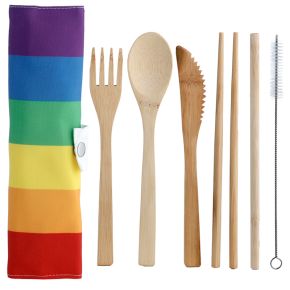 Somewhere Rainbow Stripes 100% Natural Bamboo Cutlery 6 Piece Set Somewhere Rainbow Stripes 100% Natural Bamboo Cutlery 6 Piece Set