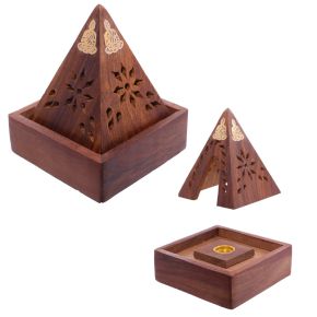 Sheesham Wood Pyramid Incense Cone Burner Box with Buddha Sheesham Wood Pyramid Incense Cone Burner Box with Buddha