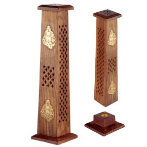 Sheesham Wood Ashcatcher Incense Tower Burner Chinese Buddha Sheesham Wood Ashcatcher Incense Tower Burner Chinese Buddha