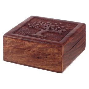 Sheesham Wood Carved Tree of Life Trinket Box Sheesham Wood Carved Tree of Life Trinket Box