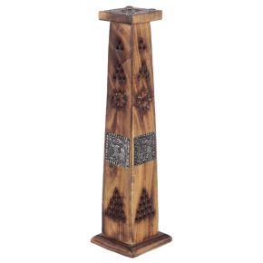 Mango Wood Ashcatcher Incense Tower Burner with Elephant Inlay Mango Wood Ashcatcher Incense Tower Burner with Elephant Inlay
