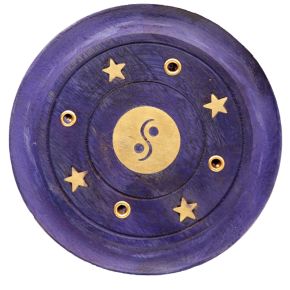 Mango Wood Yin Yang Round Purple Ashcatcher Incense Burner Mango Wood Yin Yang Round Purple Ashcatcher Incense Burner