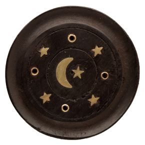 Mango Wood Moon & Stars Round Black Ashcatcher Incense Burner Mango Wood Moon & Stars Round Black Ashcatcher Incense Burner