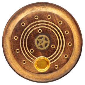 Mango Wood Round Pentagram Ashcatcher Incense Burner Mango Wood Round Pentagram Ashcatcher Incense Burner