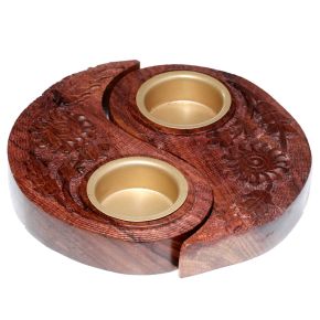 Carved Sheesham Wood Round Yin Yang Tea Light Holder (Item price is for both halves) Carved Sheesham Wood Round Yin Yang Tea Light Holder (Item price is for both halves)