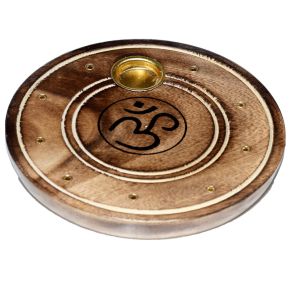 Mango Wood Round Om Ashcatcher Incense Burner Mango Wood Round Om Ashcatcher Incense Burner