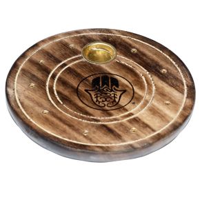 Mango Wood Round Hamsa Ashcatcher Incense Burner Mango Wood Round Hamsa Ashcatcher Incense Burner
