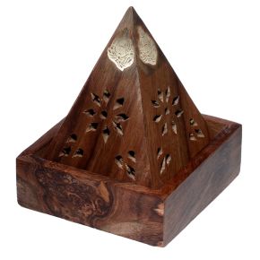 Sheesham Wood Pyramid Incense Cone Burner Box with Buddha & Fretwork Sheesham Wood Pyramid Incense Cone Burner Box with Buddha & Fretwork