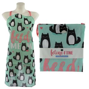 Poly Cotton Apron Cat Feline Fine Feed Me Meow Poly Cotton Apron Cat Feline Fine Feed Me Meow