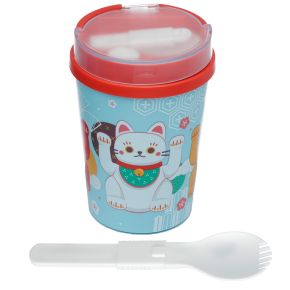 Maneki Neko Lucky Cat Reusable Lunch Pot / Snack Pot with Spork 500ml Maneki Neko Lucky Cat Reusable Lunch Pot / Snack Pot with Spork 500ml