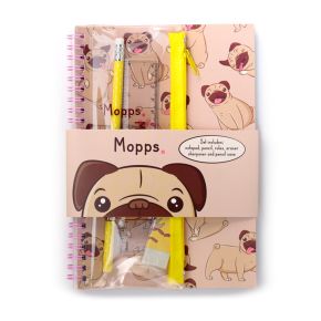 Mopps Pug Ring Bound Notepad & Pencil Case 6 Piece Stationery Set Mopps Pug Ring Bound Notepad & Pencil Case 6 Piece Stationery Set