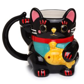 Black Maneki Neko Lucky Cat Ceramic Shaped Mug Black Maneki Neko Lucky Cat Ceramic Shaped Mug