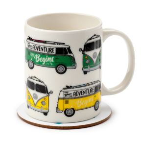 Volkswagen VW T1 Camper Bus Porcelain Mug & Coaster Set Volkswagen VW T1 Camper Bus Porcelain Mug & Coaster Set