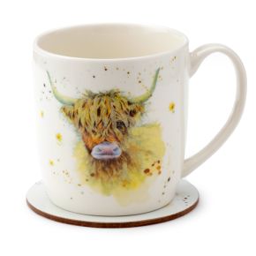 Jan Pashley Highland Coo Cow Porcelain Mug & Coaster Set Jan Pashley Highland Coo Cow Porcelain Mug & Coaster Set