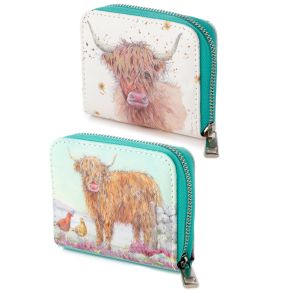 Jan Pashley Highland Coo Cow Zip Around Small Wallet Purse Jan Pashley Highland Coo Cow Zip Around Small Wallet Purse