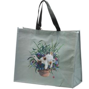 Kim Haskins Floral Cat in Plant Pot Green RPET Reusable Shopping Bag Kim Haskins Floral Cat in Plant Pot Green RPET Reusable Shopping Bag