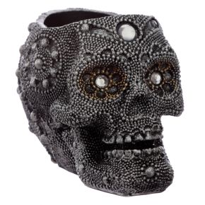 Silver Beaded Skull Head Tea Light Candle Holder Silver Beaded Skull Head Tea Light Candle Holder