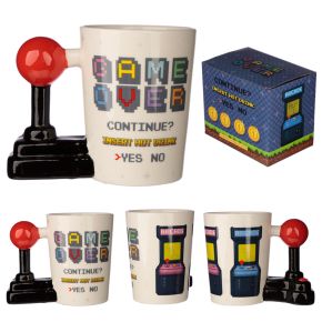Game Over Joystick with Arcade Decal Ceramic Shaped Handle Mug Game Over Joystick with Arcade Decal Ceramic Shaped Handle Mug