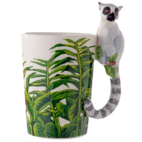 Lemur with Jungle Decal Ceramic Shaped Handle Mug Lemur with Jungle Decal Ceramic Shaped Handle Mug