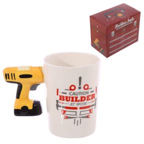 Electric Drill with Builder Decal Ceramic Shaped Handle Mug Electric Drill with Builder Decal Ceramic Shaped Handle Mug