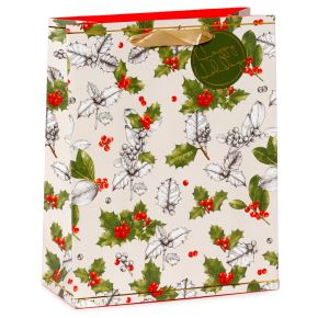 Christmas Winter Botanicals Holly Gift Bag Large Christmas Winter Botanicals Holly Gift Bag Large