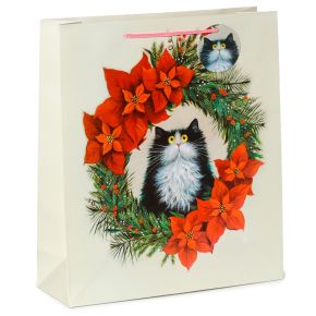 Christmas Kim Haskins Cat Wreath Gift Bag Extra Large Christmas Kim Haskins Cat Wreath Gift Bag Extra Large