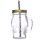 Glass Skull Drinking Jar with Metal Lid & Stripy Straw