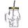 Glass Skull Drinking Jar with Metal Lid & Stripy Straw
